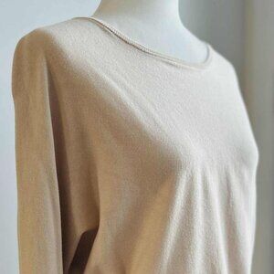 Esqualo Soft Sand Viscose-Blend Dolman Knit Top with Buttoned Cuffs – US XS